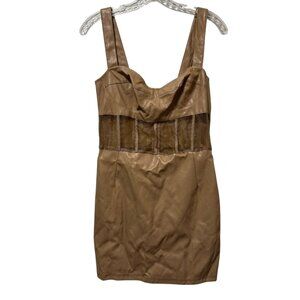 PrettyLittleThing Tan Brown Faux Leather Bodycon Mini Dress Size US 6 NWT